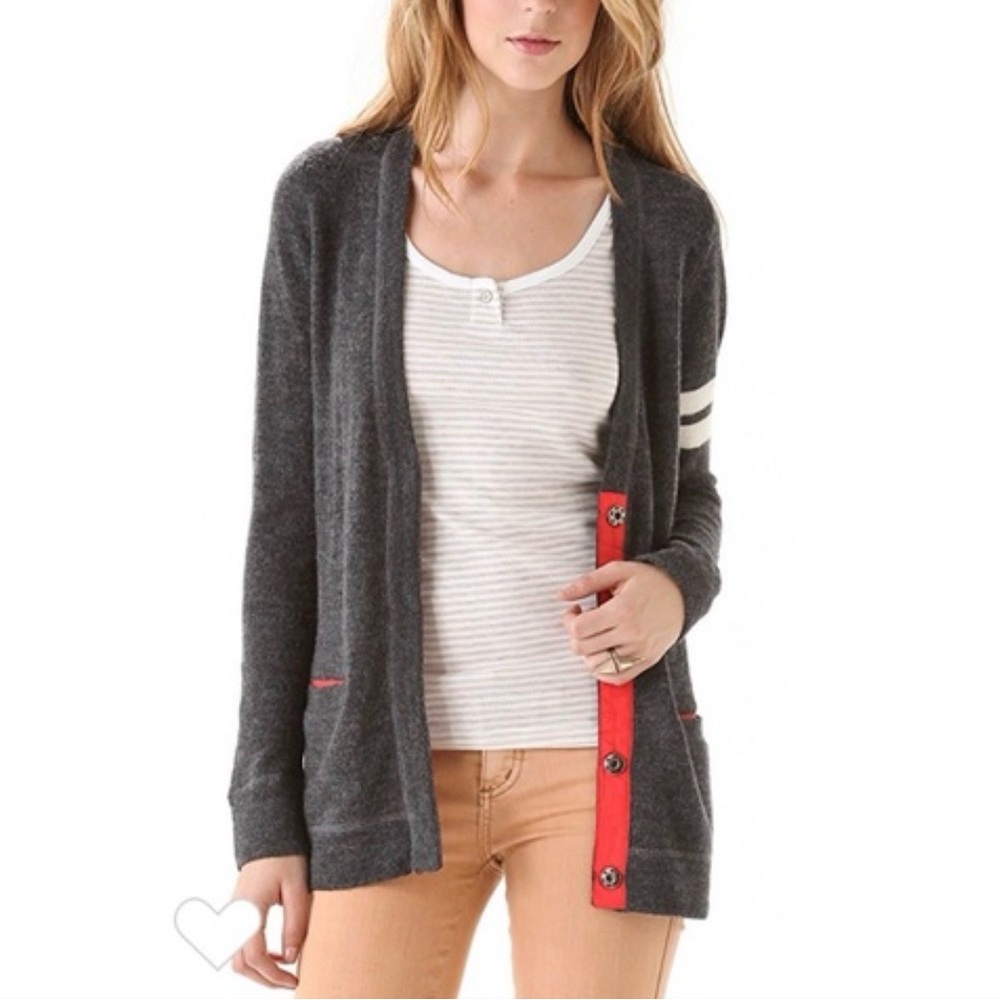 Free People Ivy College Wool Blend Cardigan Gray Red Size S